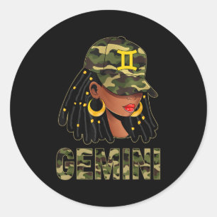 Sticker Rond Reine Gémeaux Cheveux Loc femme noire Casquette Ca
