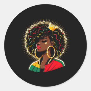 Sticker Rond Reine noire Juneteenth Couronne afro Pouvoir panaf