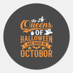 Sticker Rond Reines d'Halloween Nées en Octobre Typographie Vin