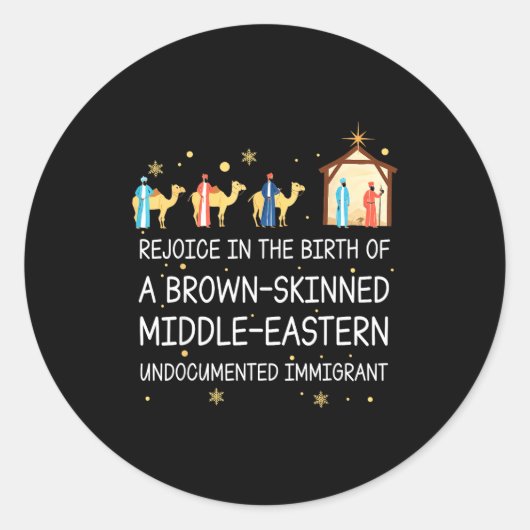 Sticker Rond Rejoice In The Birth Of A Brown Skinned Christian (Devant)