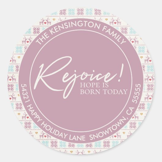 Sticker Rond Réjouissez Noël Pastel Typographie Adresse (Devant)