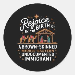 Sticker Rond Réjouissez-vous de la naissance d'un Noël à la pea