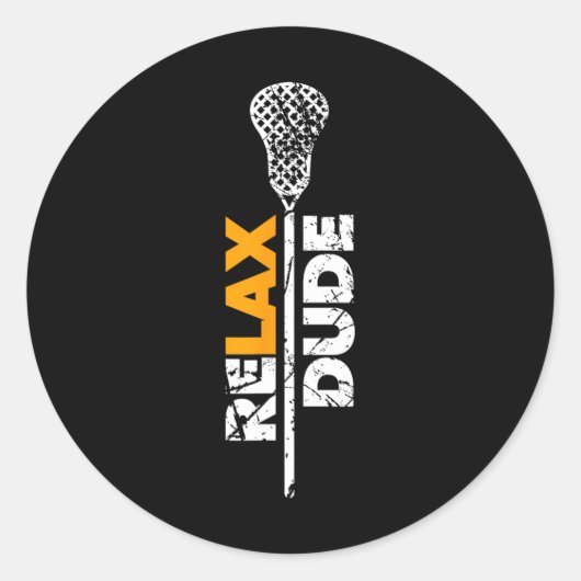 Sticker Rond Relax Dude Lacrosse Stick Orange Accent (Devant)