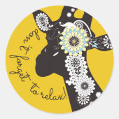 Sticker Rond Relax - Girafe drôle funky jaune (Devant)