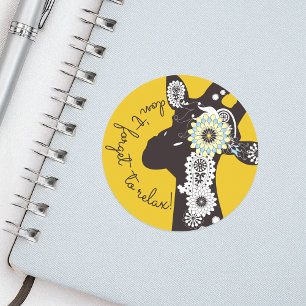 Sticker Rond Relax - Girafe drôle funky jaune