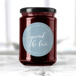 Sticker Rond Relax Script Diffuser Love Custom Color Mariage<br><div class="desc">autocollant mariage avec les mots "Répandre l'Amour" dans un script de relaxation cursive en blanc contre une couleur arrière - plan modifiable (cliquez sur personnaliser pour accéder). Personnalisez-le en remplaçant le texte de l'espace réservé. Pour plus d'options comme changer la police et sa taille/couleur, développer la courbe /contrat ou l'espacement...</div>