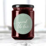 Sticker Rond Relax Script Diffuser Love Custom Color Mariage<br><div class="desc">autocollant mariage avec les mots "Répandre l'Amour" dans un script de relaxation cursive en blanc contre une couleur arrière - plan modifiable (cliquez sur personnaliser pour accéder). Personnalisez-le en remplaçant le texte de l'espace réservé. Pour plus d'options comme changer la police et sa taille/couleur, développer la courbe /contrat ou l'espacement...</div>