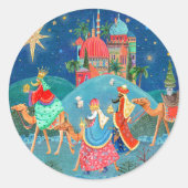Sticker Rond Religieux bleu Trois Rois Noël (Devant)