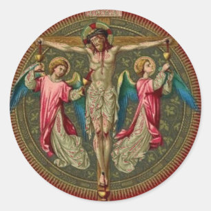 Sticker Rond Religieux Catholique Jésus Crucifixion Angels