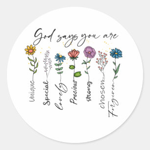 Sticker Rond Religieux chrétienne Fleur sauvage Foi Inspiration