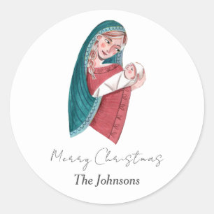 Sticker Rond Religieux Maria & bébé Jésus Noël