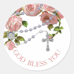 Sticker Rond Religieux Saint Rosaire Roses Roses Roses Roses Fl