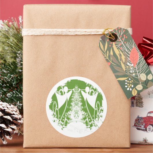 Sticker Rond Religieux Vert et Blanc Angel chrétien (vacances)