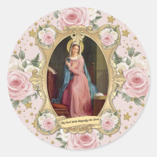 Sticker Rond Religieux Vierge Marie Vintage Roses roses roses c