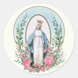 Sticker Rond Religieux Vierge Marie Vintage Roses roses roses c