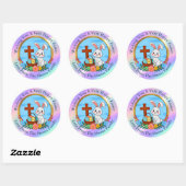 Sticker Rond Religious Happy Easter, Bunny with Cross & Egg (Feuille)
