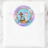 Sticker Rond Religious Happy Easter, Bunny with Cross & Egg (Sac)