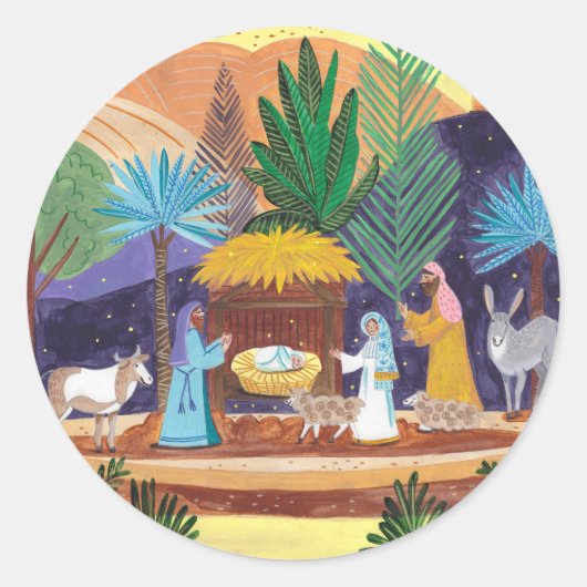 Sticker Rond Religious Nativity Scene Glory to God Christmas (Devant)