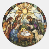 Sticker Rond Religious Stained Glass Nativity Holiday (Devant)