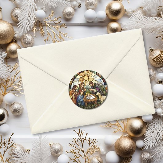 Sticker Rond Religious Stained Glass Nativity Holiday