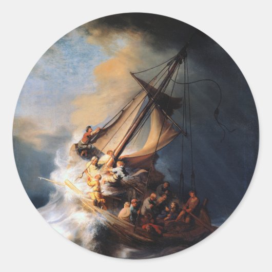 Sticker Rond Rembrandt - La tempête de la mer de Galilée (Devant)