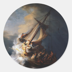 Sticker Rond Rembrandt La tempête sur la mer de Galilée
