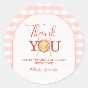 Sticker Rond Remerciement Baby Shower CutiePie Rose Pâle à Carr
