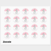 Sticker Rond Remerciement Baby Shower Éléphant Floral Rose (Feuille)
