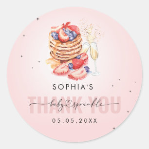 Sticker Rond Remerciement Bébé Rose Bulles Petit-Déjeuner Crêpe