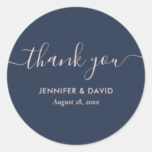Sticker Rond Remerciement Bleu Nuit et Rose Modern Script
