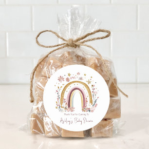 Sticker Rond Remerciement Bohème Floral Arc-en-Ciel Baby Shower