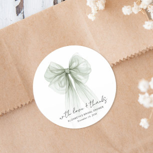 Sticker Rond Remerciement Chic de Mariage avec Ruban de Sauge à