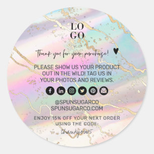 Sticker Rond Remerciement d'affaires de gemme d'opale iridescen