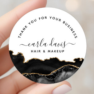 Sticker Rond Remerciement d'affaires Marbre Noir et Or Agate