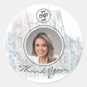 Sticker Rond Remerciement d'agent immobilier avec logo photo mo