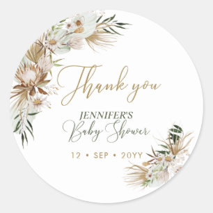 Sticker Rond Remerciement de Baby Shower Bohème/Bohémien Or