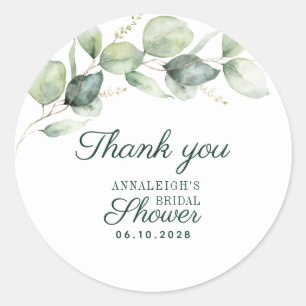 Sticker Rond Remerciement de Baby Shower Botanique Eucalyptus