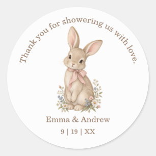 Sticker Rond Remerciement de Baby Shower Botanique Vintage Bunn