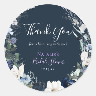 Sticker Rond Remerciement de Baby Shower de Mariée Fleur Bleu d