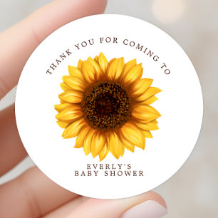 Sticker Rond Remerciement de Baby Shower Fleur de Tournesol Min