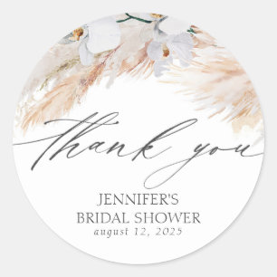 Sticker Rond Remerciement de Baby Shower Herbe des Pampas