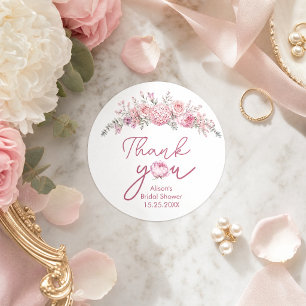Sticker Rond Remerciement de Baby Shower Mariage Floral Rose
