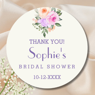 Sticker Rond Remerciement de Baby Shower Mariée Roses Rose Ivoi
