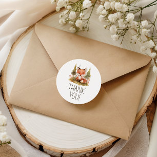 Sticker Rond Remerciement de Baby Shower pour un Bébé Renard Mi