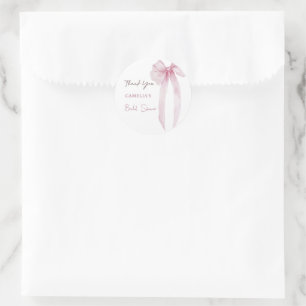 Sticker Rond Remerciement de Baby Shower Ruban Rose