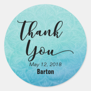 Sticker Rond Remerciement de célébration de mariage Mandala Ble