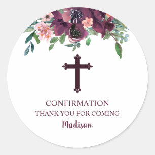 Sticker Rond Remerciement de confirmation florale de la Croix d