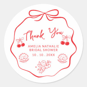 Sticker Rond Remerciement de douche de mariée à ruban doodle fa