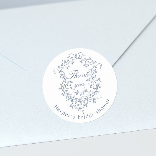 Sticker Rond Remerciement de Fête de Mariage Élégant Bleu Franç