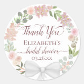 Sticker Rond Remerciement de Fiançailles Floral Aquarelle Rose (Devant)
